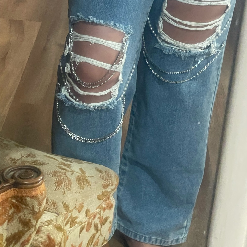 Straight leg detailed jeans